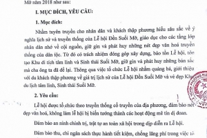 Kế hoạch tổ chức lễ hội Suối Mỡ 2018